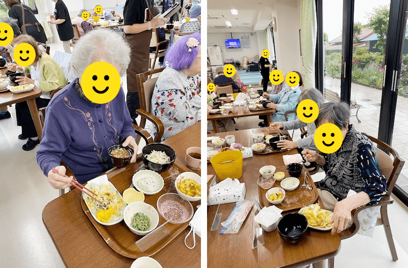 天ぷらを召し上がるご利用者さま